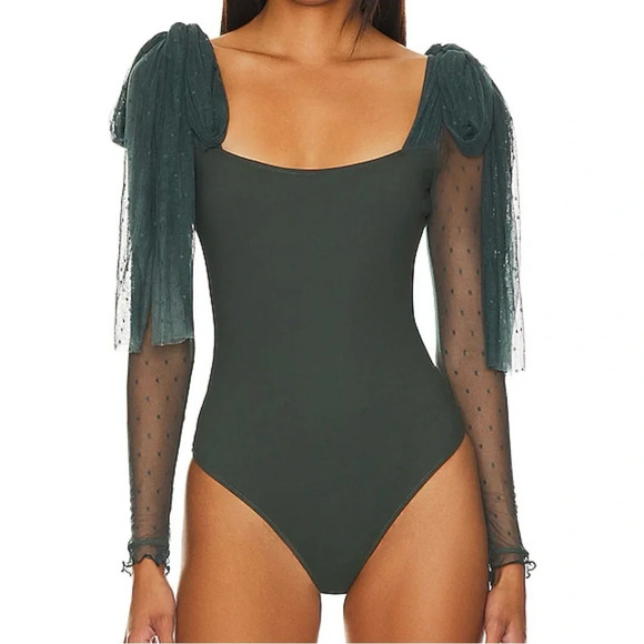 Free People Tops - Free People Intimately Tongue Tied Bodysuit Dark Green | Size XS